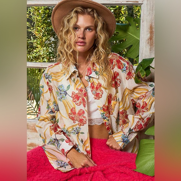 POL Floral Print Button Down Long Sleeve Shirt - Picture 1 of 9